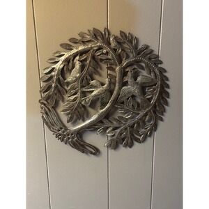 Handcrafted Haitian Metal Wall Art Tree of Life Birds Round Sculpture